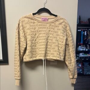 Juicy Couture Beige Logo Print Cropped Hoodie